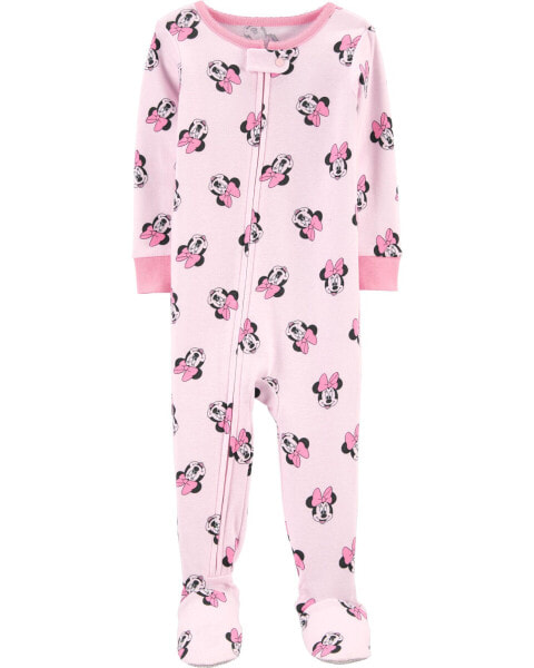 Toddler 1-Piece Minnie Mouse 100% Snug Fit Cotton Footie Pajamas 2T