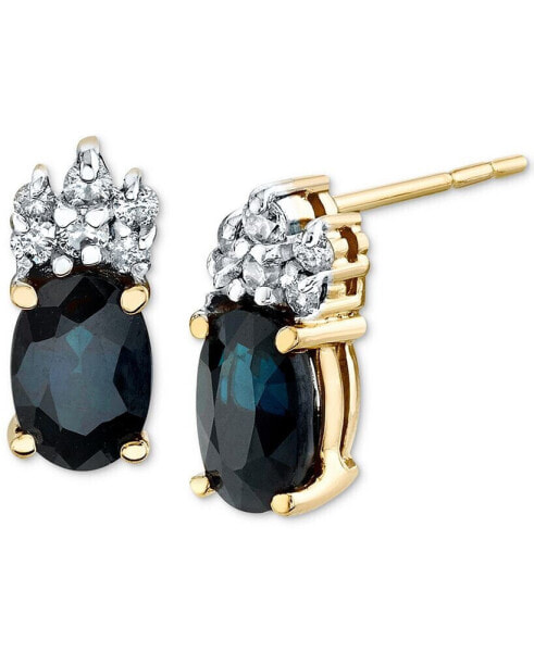 Sapphire (1-1/5 ct. t.w.) & Diamond (1/10 ct. t.w.) Stud Earrings in 14k Gold