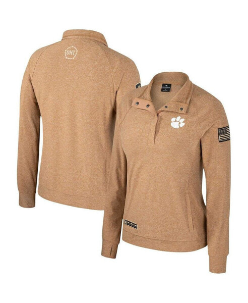 Куртка-свитшот женская Colosseum Clemson Tigers OHT Military-Inspired Sand Tatum Quarter-Snap Раглан