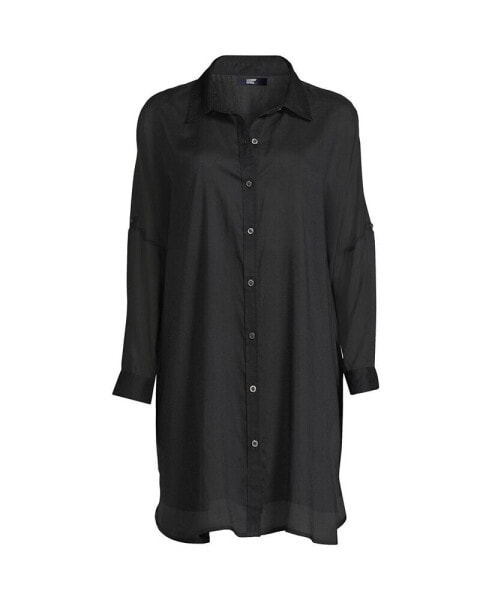 Women's Sheer Over d Button Front Swim Cover-up Shirt