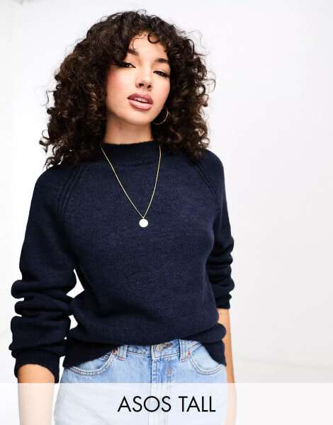 ASOS DESIGN Tall boxy crew neck jumper in navy