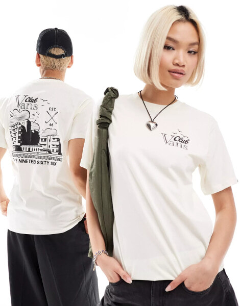 Vans club vee pack print t-shirt in off white