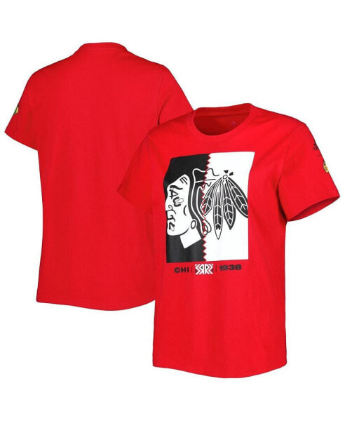 Футболка Adidas женская красная Chicago Blackhawks Reverse Retro Fresh