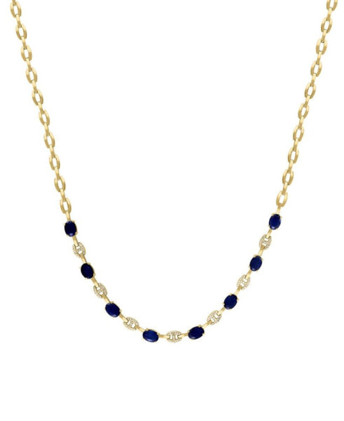 EFFY® Sapphire (7-5/8 ct. t.w) & Diamond (1/3 ct. t.w.) Mariner Link 18" Collar Necklace in 14k Gold