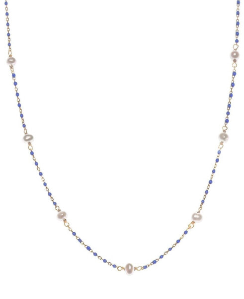 Cultured Freshwater Pearl (4mm) & Enamel Bead Collar Necklace in 18k Gold-Plated Sterling Silver, 16" + 2" extender