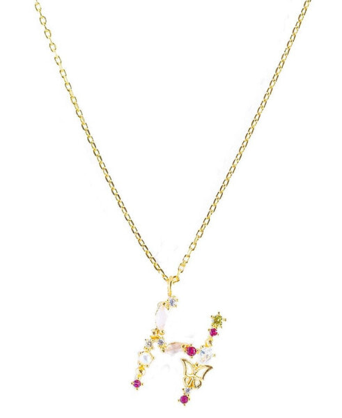 Girls Crew flutterfly Stone Initial Necklace