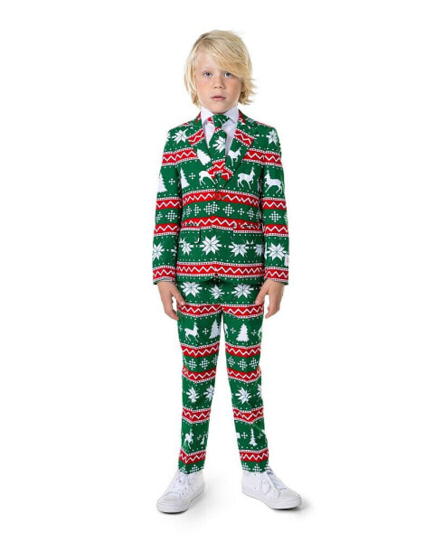 Little Boys Festive Christmas Party Outfit Including Blazer, Pants and Tie Suit Set