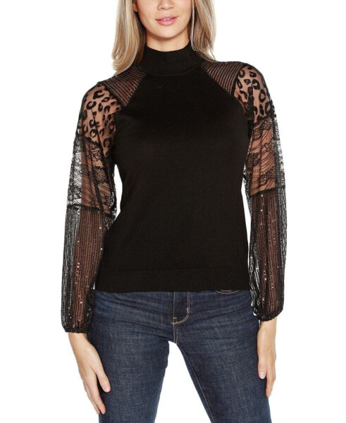 Women's Embellished Mixed Media Sweater