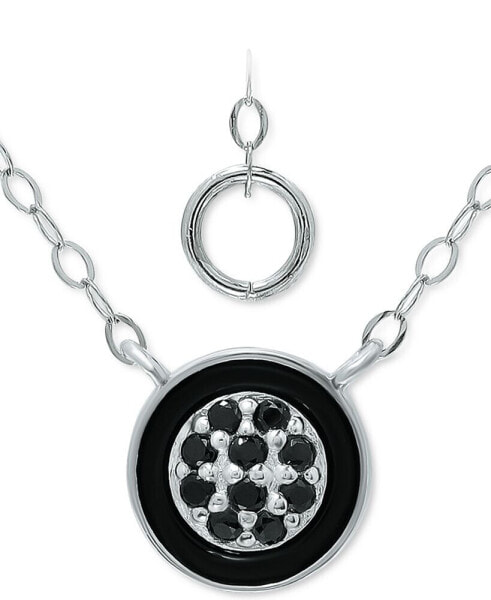 Black Cubic Zirconia & Enamel Cluster Pendant Necklace in Sterling Silver, 16" + 2" extender, Created for Macy's