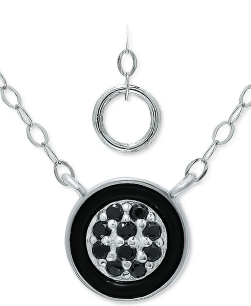 Giani Bernini black Cubic Zirconia & Enamel Cluster Pendant Necklace in Sterling Silver, 16" + 2" extender, Created for Macy's