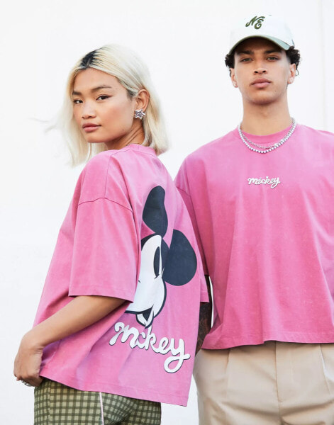 ASOS DESIGN Disney unisex oversized t-shirt with Mickey Mouse print in pink