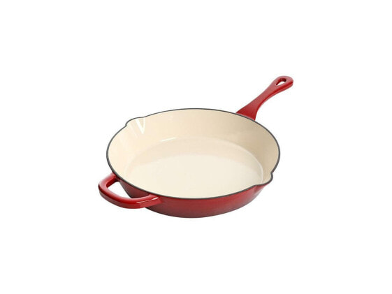 Crock Pot Artisan Enameled 12" Round Cast Iron Skillet in Scarlet Red