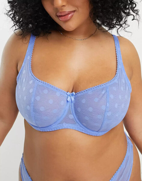 Ivory Rose Curve – Balconette-BH aus gepunktetem Mesh in Blau und Cupgröße B–G