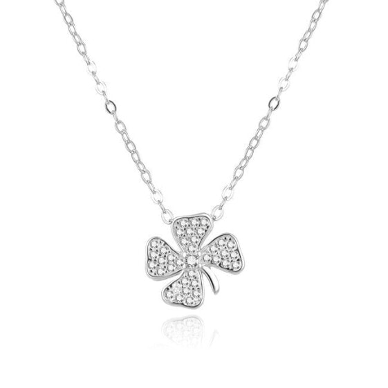 Playful silver necklace with four-leaf clover AGS890 / 47
