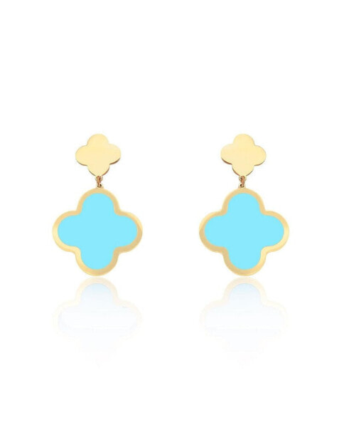 Turquoise and Gold Clover Drop Earrings