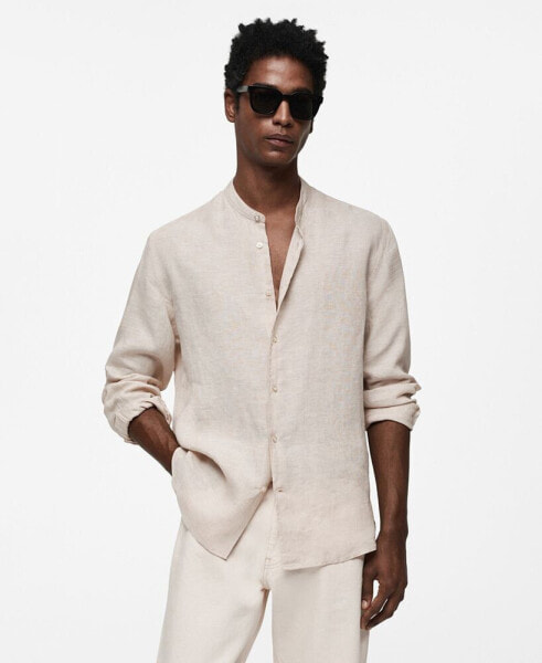 Men's 100% Linen Mao Collar Shirt