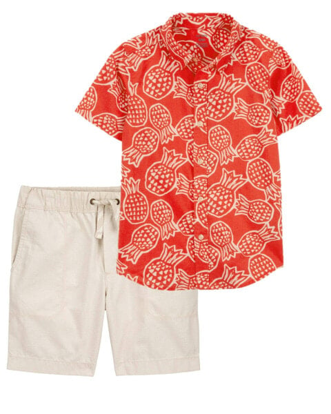 Kid 2-Piece Pineapple Button-Down Shirt & Pull-On Shorts Set 10