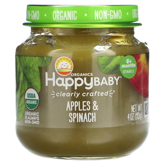 Happy Family Organics, Happy Baby, для детей от 6 месяцев, яблоки и шпинат, 113 г (4 унции)