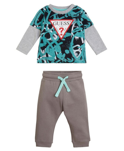 Костюм GUESS baby Boys Triangle Stream Jersey and Joggers.