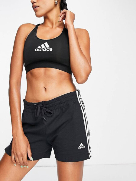 adidas Training Essential 3 Stripe slim shorts in black