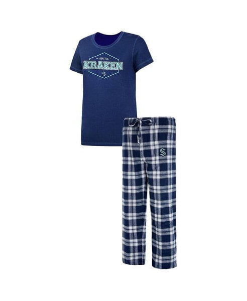 Women's Deep Sea Blue, Gray Seattle Kraken Badge T-shirt and Pants Sleep Set