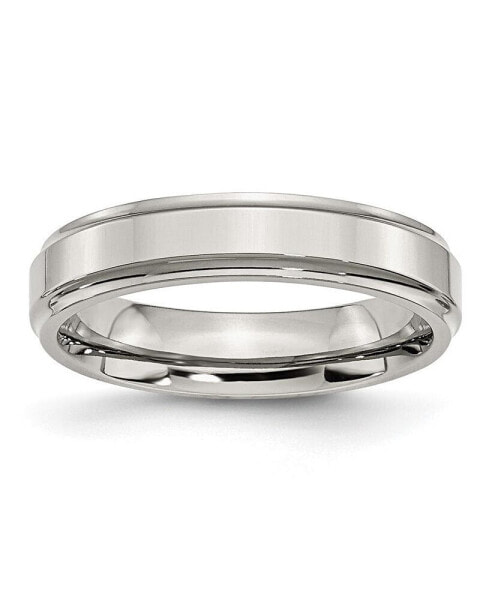 Stainless Steel Polished 5mm Ridged Edge Band Ring