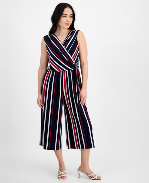 Petite Striped Cropped Wide-Leg Jumpsuit