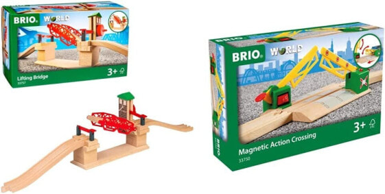 BRIO World 33757 Lifting Bridge - Railway Accessories Wooden Railway - Toddler Toy Recommended for Children from 3 Years & Railway 33732 - Container Loading Crane