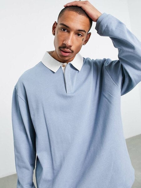 ASOS DESIGN rugby polo sweatshirt in blue