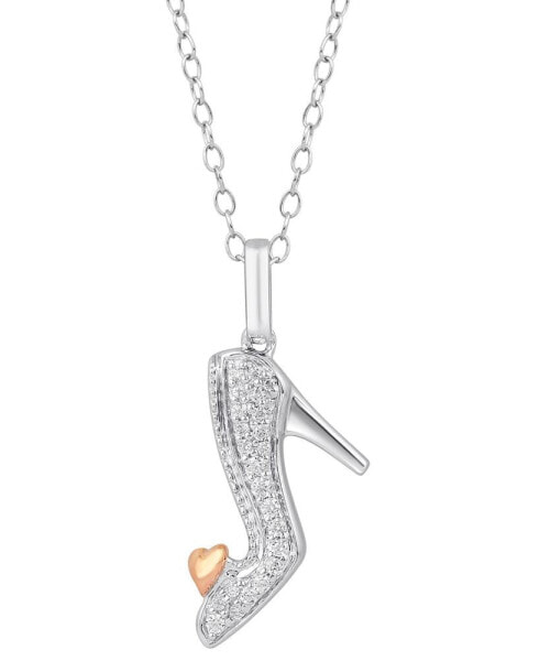 Enchanted Disney Fine Jewelry diamond Cinderella Slipper & Heart Pendant Necklace (1/10 ct. t.w.) in Sterling Silver & 10K Rose Gold, 16" + 2" extender