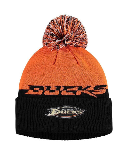 Men's Orange, Black Anaheim Ducks Cold.Rdy Cuffed Knit Hat with Pom