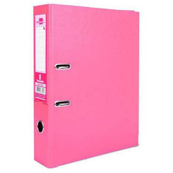 LIDERPAPEL Lever arch file folio documents PVC lined with rado spine 75 mm pink metal compressor