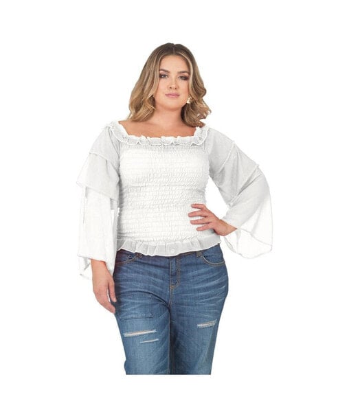 Plus Size Tiered Sleeves Smocked Waist Blouse