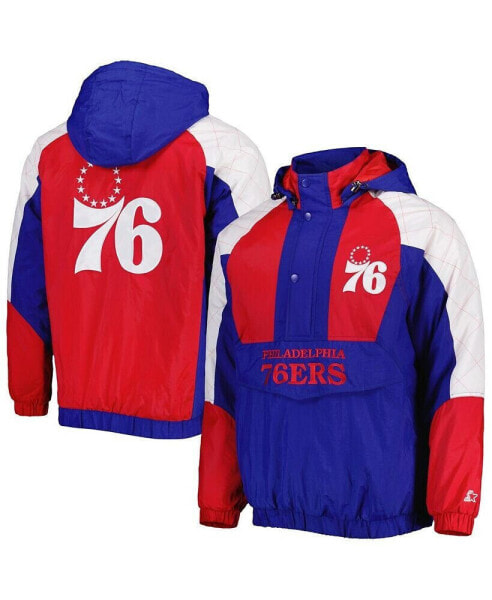 Men's Royal Philadelphia 76ers Body Check Raglan Hoodie Half-Zip Jacket