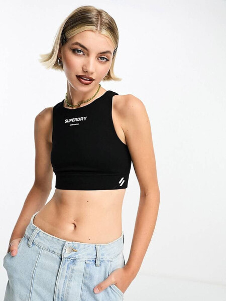 Superdry code core sport bra top in black