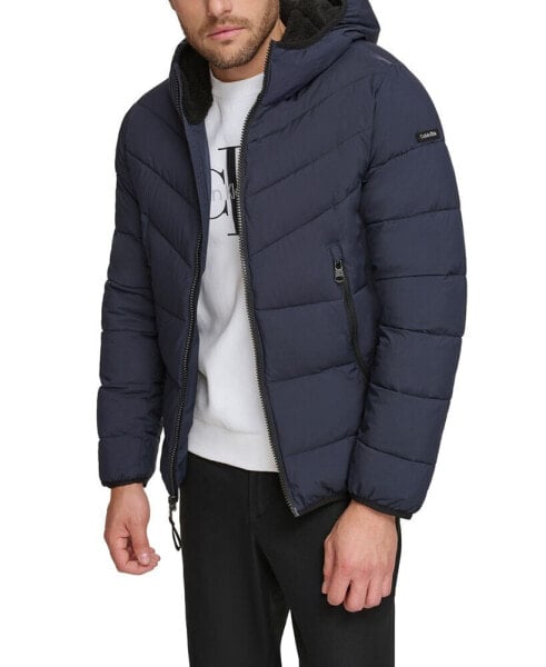 Men's Chevron Stretch Jacket With Sherpa Lined Hood