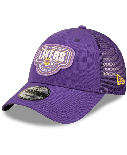 Men's Purple Los Angeles Lakers Team Logo Patch 9FORTY Trucker Snapback Hat
