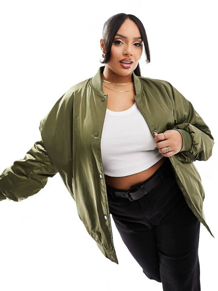 River Island Plus bomber jacket in khaki