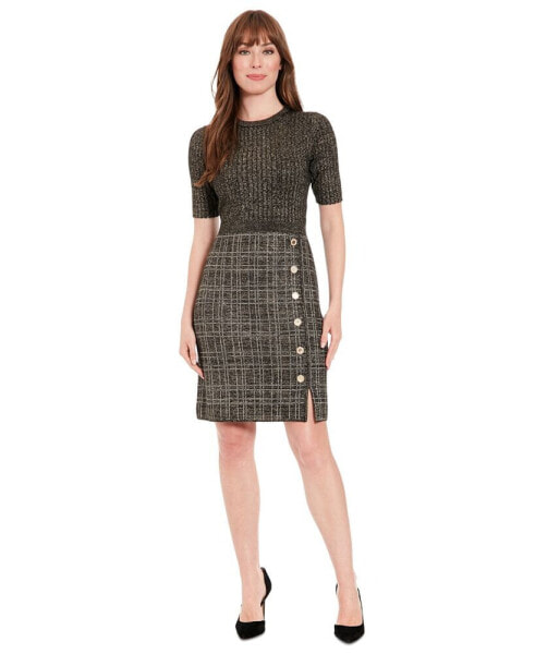 Petite Metallic Rib-Knit Tweed Sheath Dress