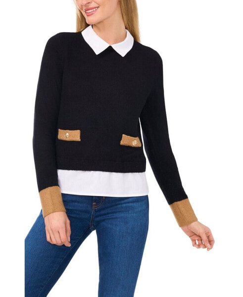 Women's Two-Fer Collared Pocket Detail Sweater