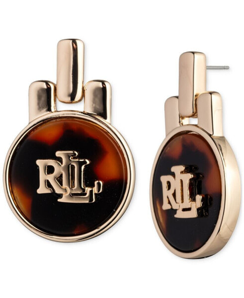 Gold-Tone Tortoise-Look Logo Drop Earrings