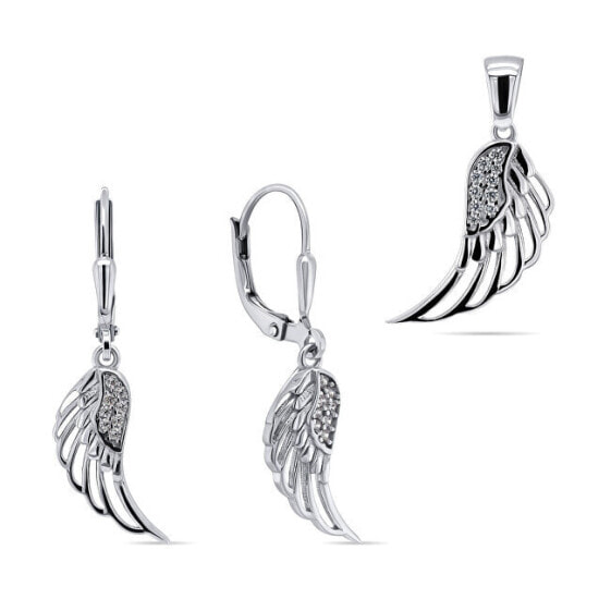 Fashion silver jewelry set Angel wings SET213W (pendant, earrings)