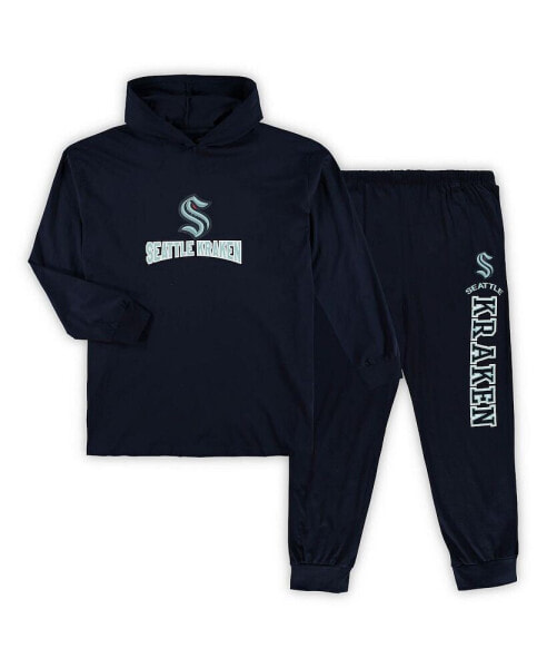 Men's Deep Sea Blue Seattle Kraken Big and Tall Pullover Hoodie and Joggers Sleep Set