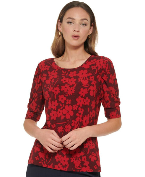 Women's Floral Print Puff-Sleeve Top