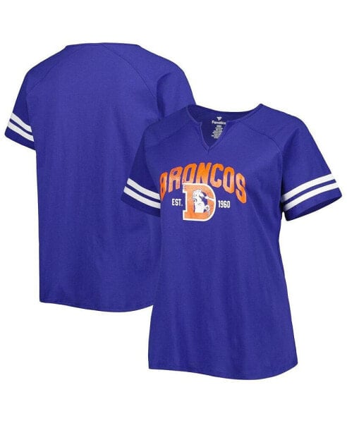 Women's Royal Denver Broncos Plus Size Throwback Notch Neck Raglan T-shirt