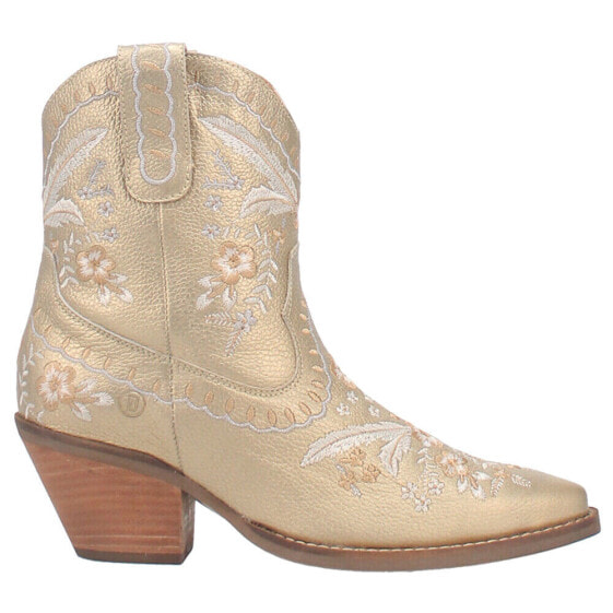 Dingo Primrose Embroidered Floral Snip Toe Cowboy Booties Womens Gold Casual Boo