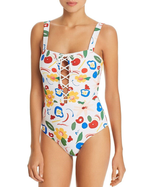 Onia 168097 Womens Raquel Floral One Piece Swimsuit White/Multi Size Small