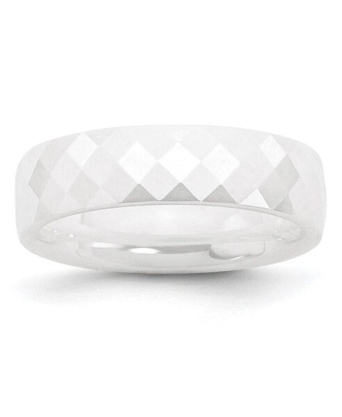 Ceramic White Faceted Polished Wedding Band Ring