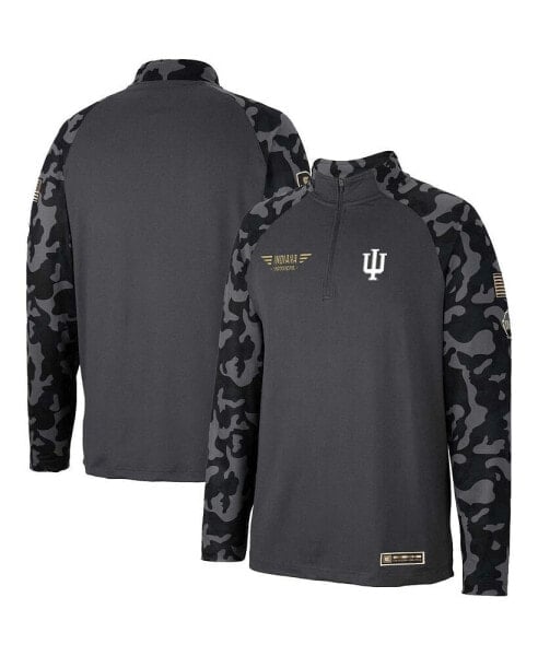 Men's Charcoal Indiana Hoosiers OHT Military-Inspired Appreciation Long Range Raglan Quarter-Zip Jacket