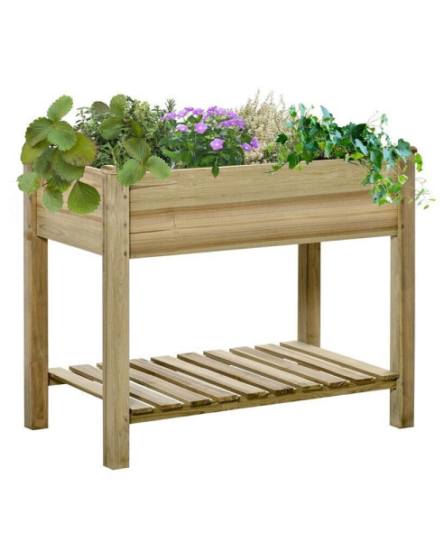 Raised Garden Bed Wooden Planter Box with Legs and Storage Shelf